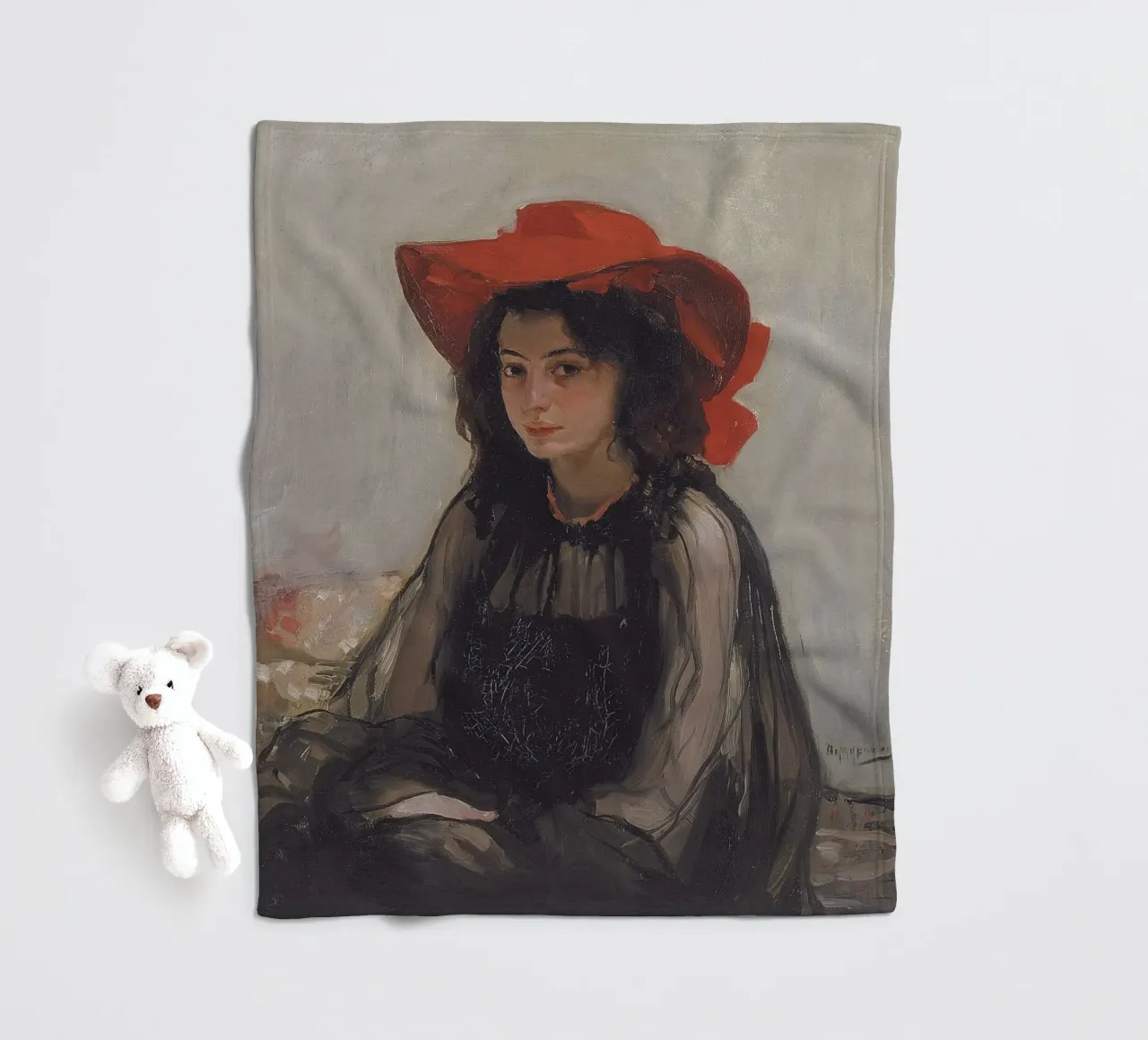 Oleksandr Murashko - Ragazza con cappello rosso, 1902 coperta in pile da William Store