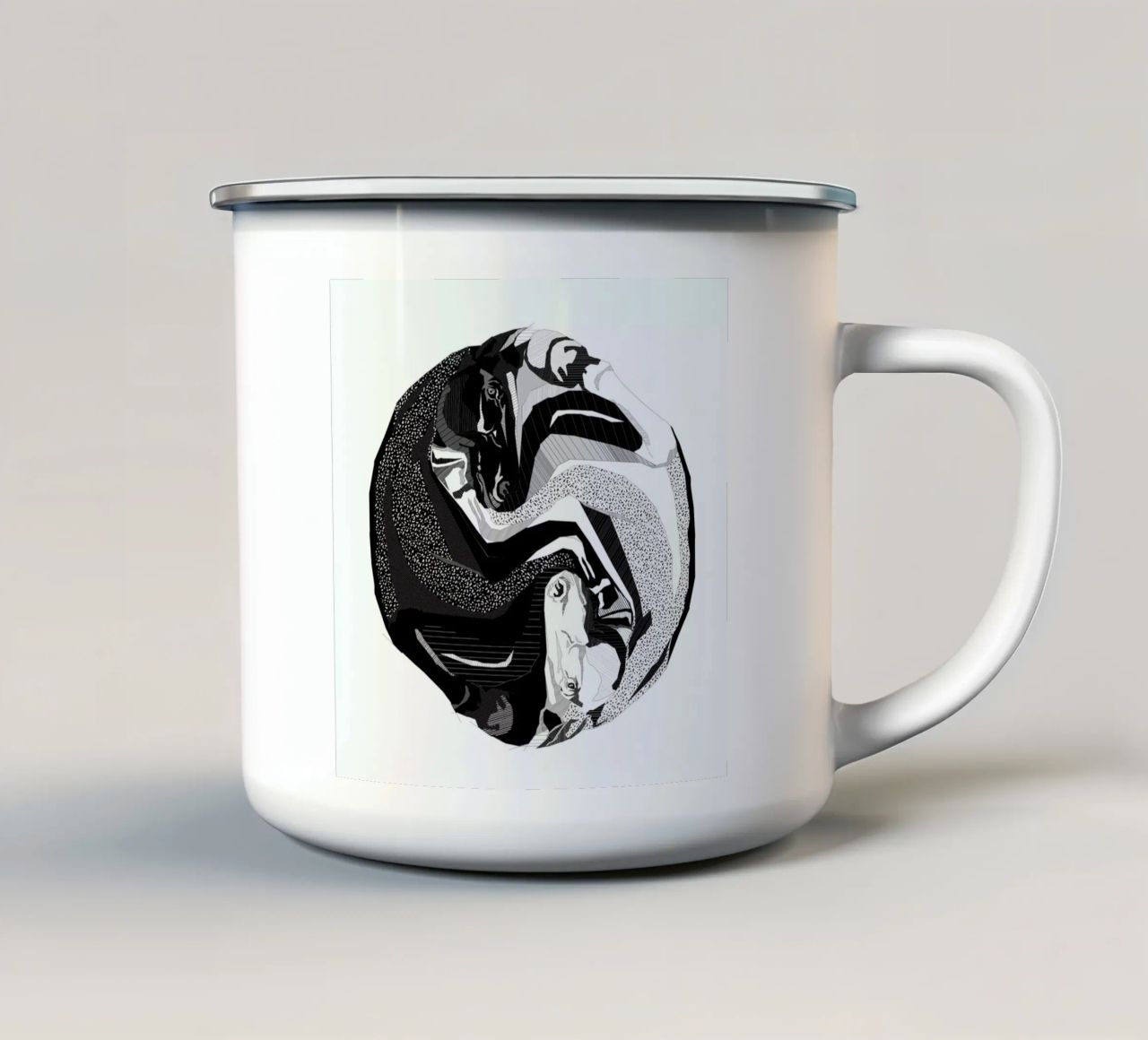 Ying Yang Horses tazza in smalto da Birgit Palma