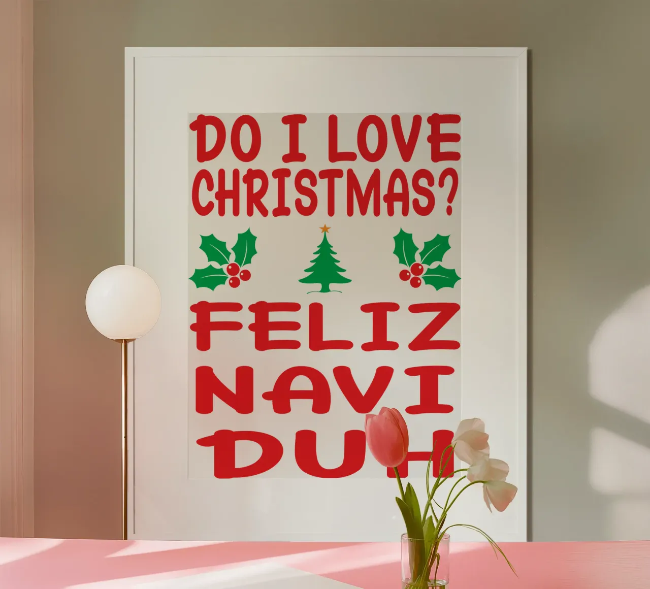 Amo il Natale Feliz Navi Duh poster con telaio in alluminio da vickeyroads