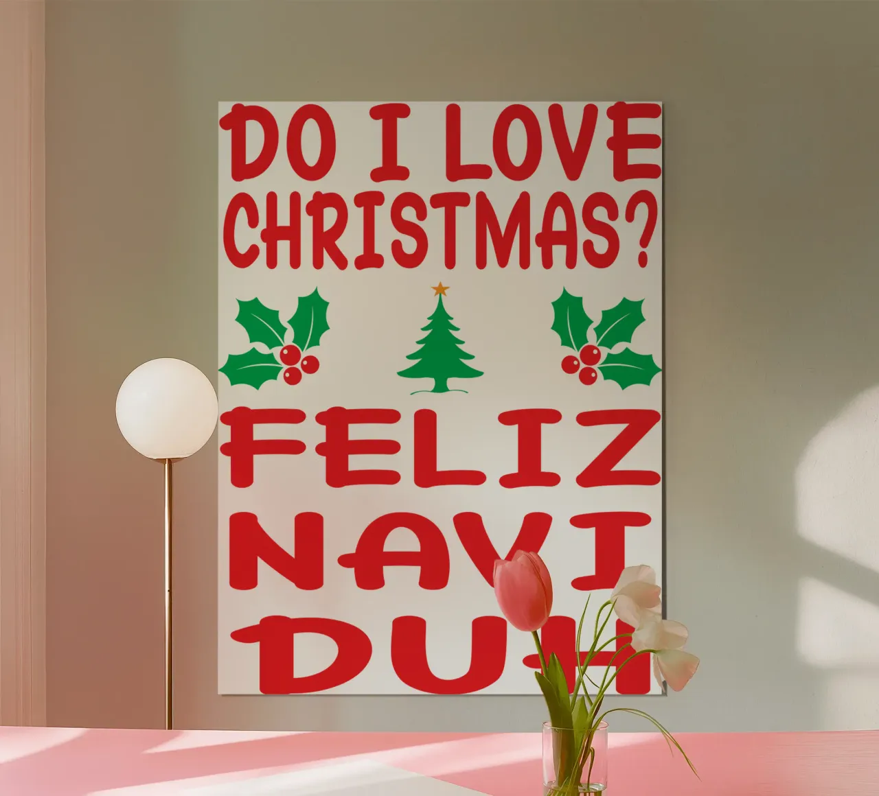 Amo il Natale Feliz Navi Duh poster con telaio in alluminio da vickeyroads