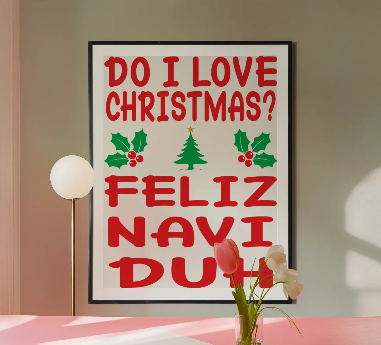 Amo il Natale Feliz Navi Duh poster con telaio in alluminio da vickeyroads