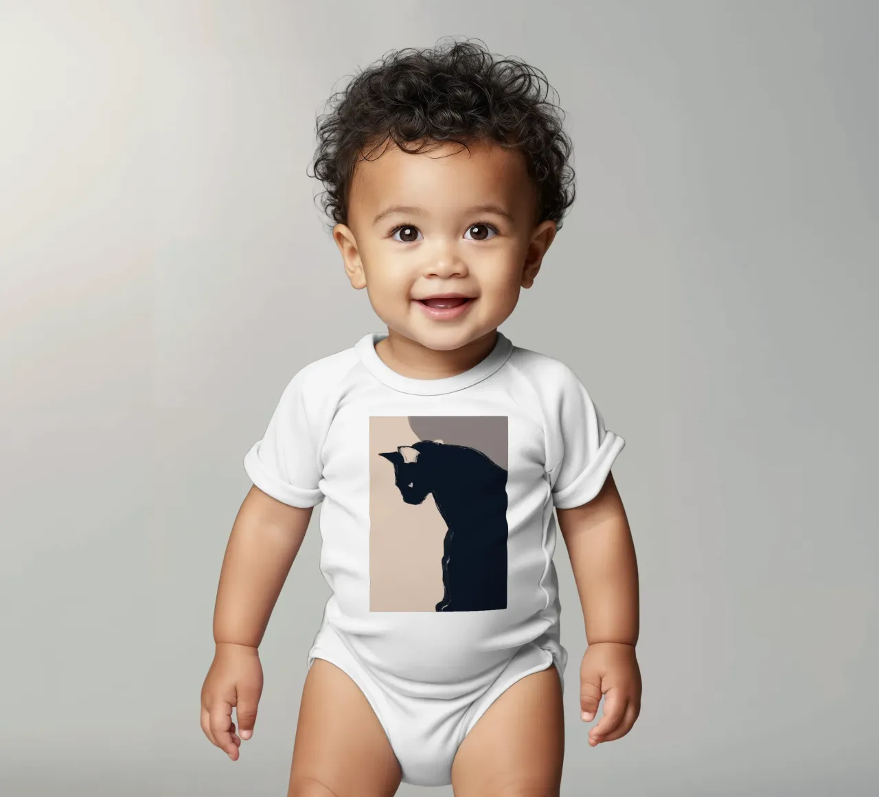 Minimal Abstract Art Black Cat short-sleeve baby romper by ThingDesign