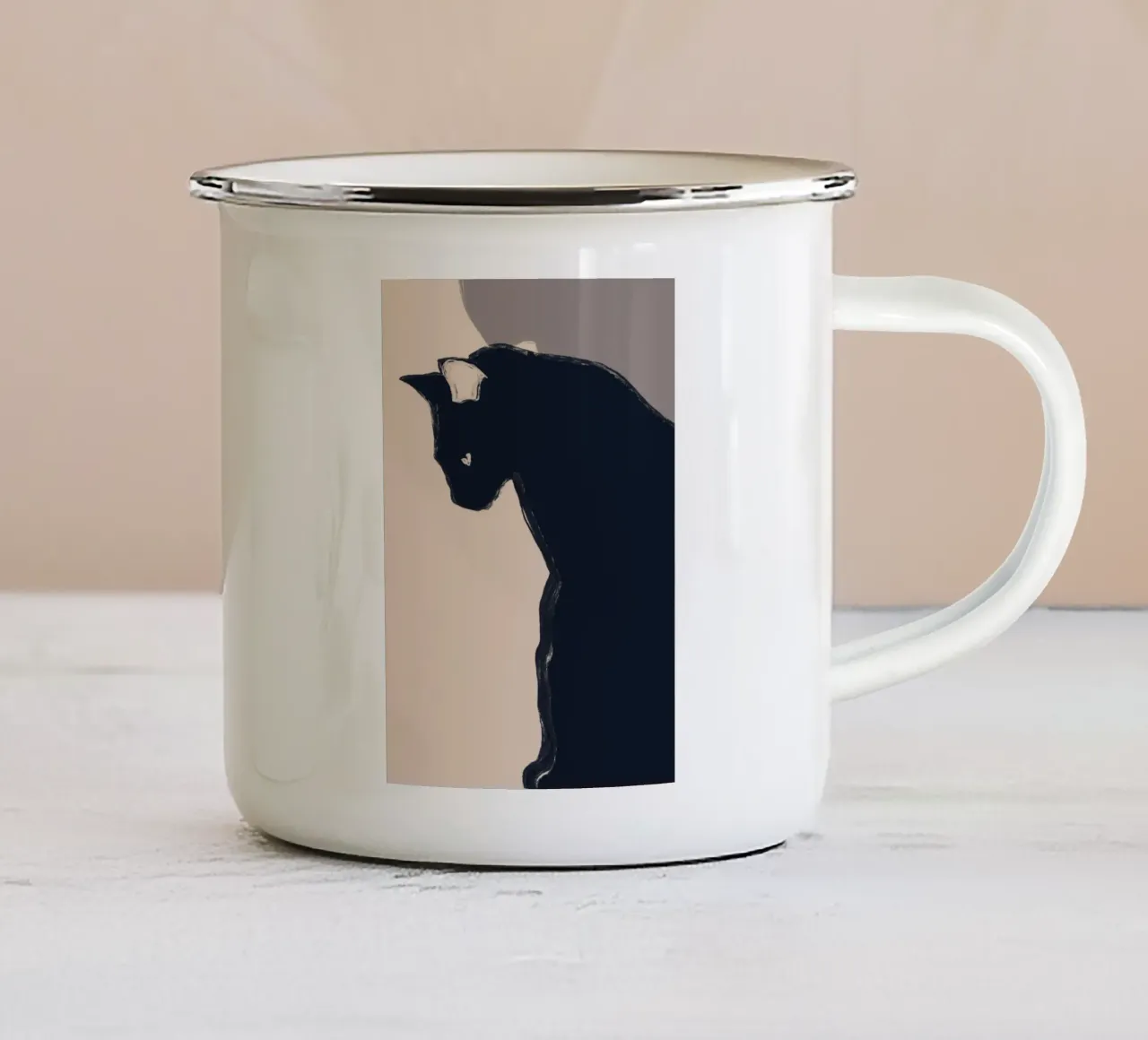 Minimal Abstract Art Black Cat enamel mug by ThingDesign