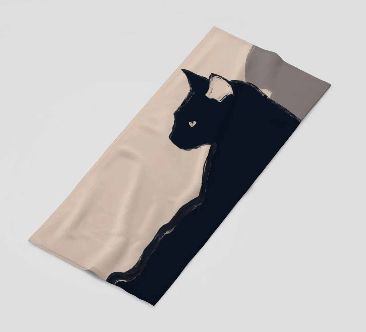 Minimal Abstract Art Black Cat beach towel by ThingDesign