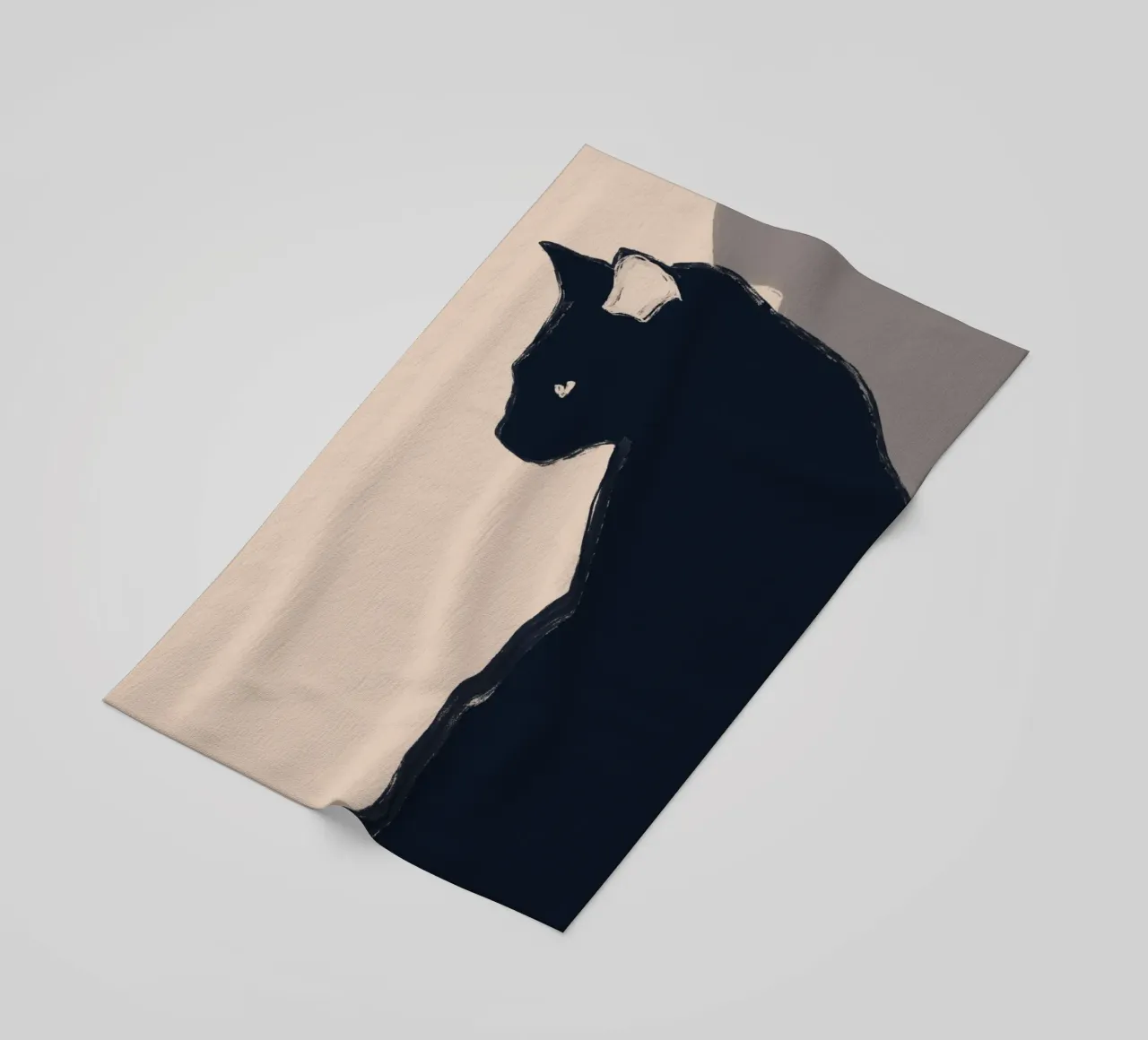 Minimal Abstract Art Black Cat beach towel by ThingDesign