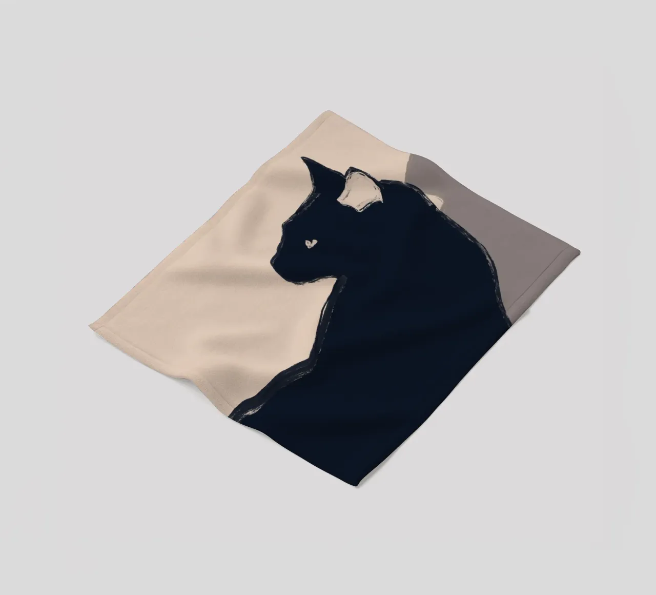 Minimal Abstract Art Black Cat fleece blanket by ThingDesign