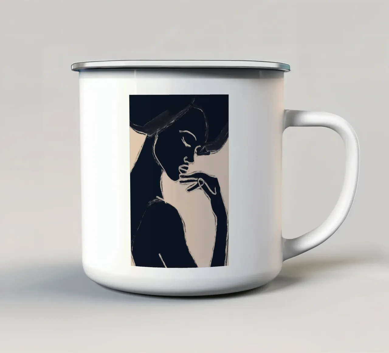 Art abstrait minimal Portrait de femme mug en émail de ThingDesign