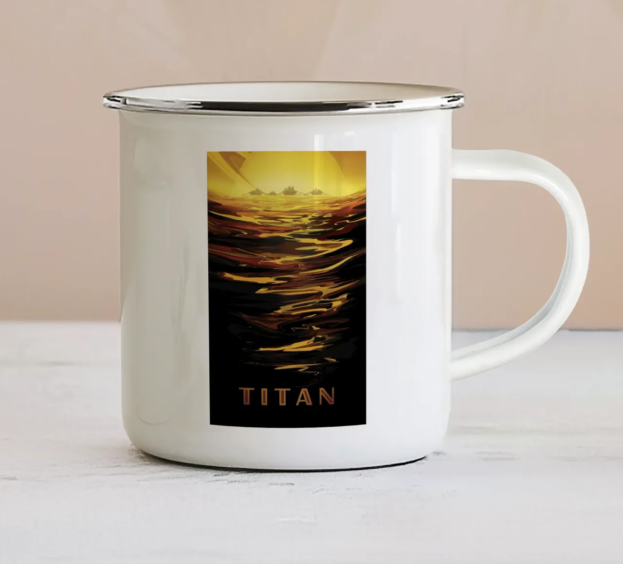 Poster della NASA su Titano tazza in smalto da 🎁 ARTVI-SHOP