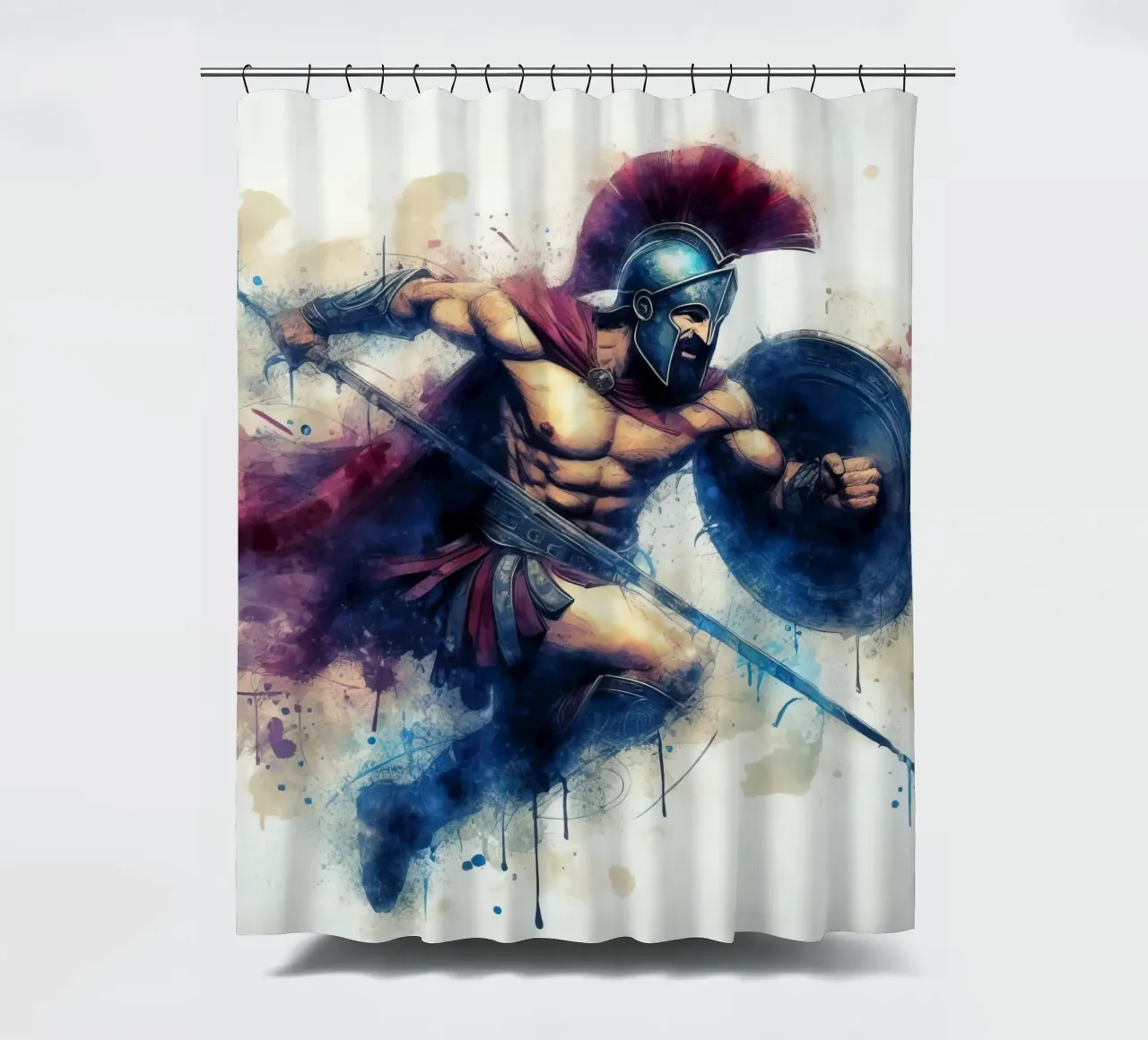 Spartan Greek warrior in watercolor shower curtain by 🎁 ARTVI-SHOP