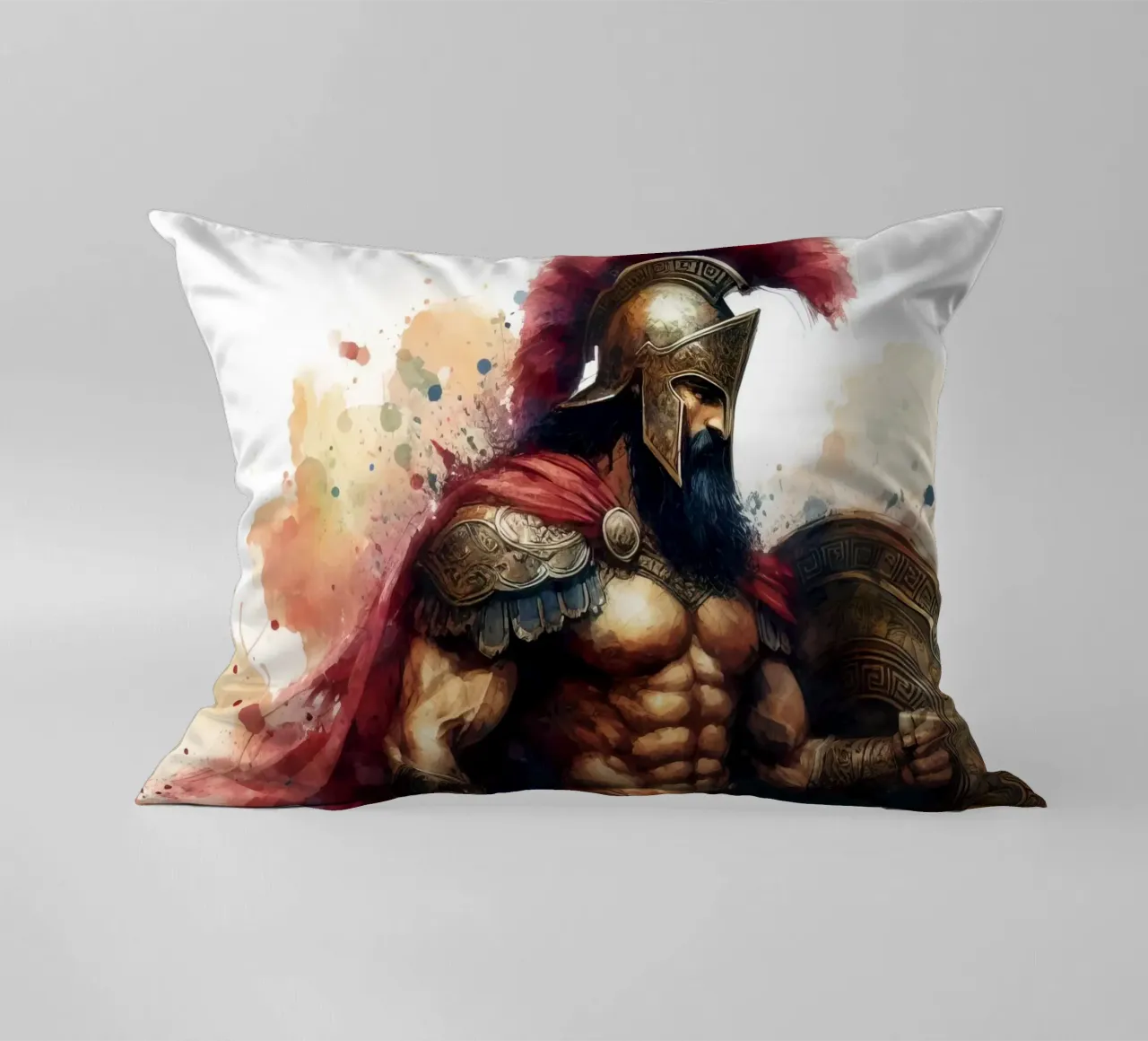 Guerriero greco spartano in acquerello cuscino da 🎁 ARTVI-SHOP