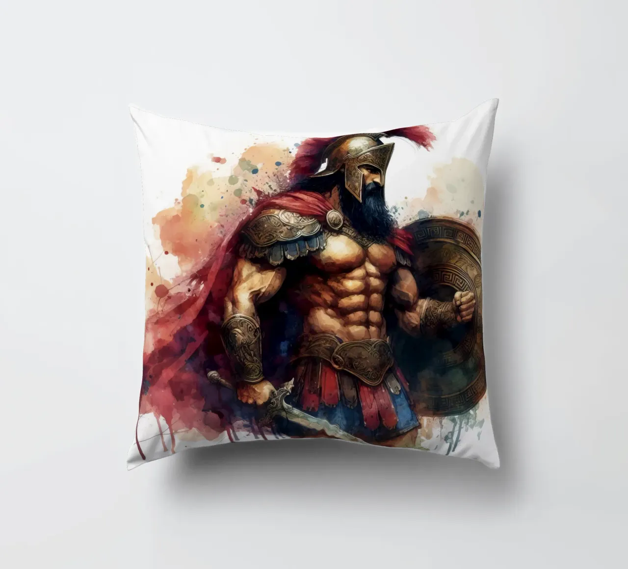 Guerriero greco spartano in acquerello cuscino da 🎁 ARTVI-SHOP