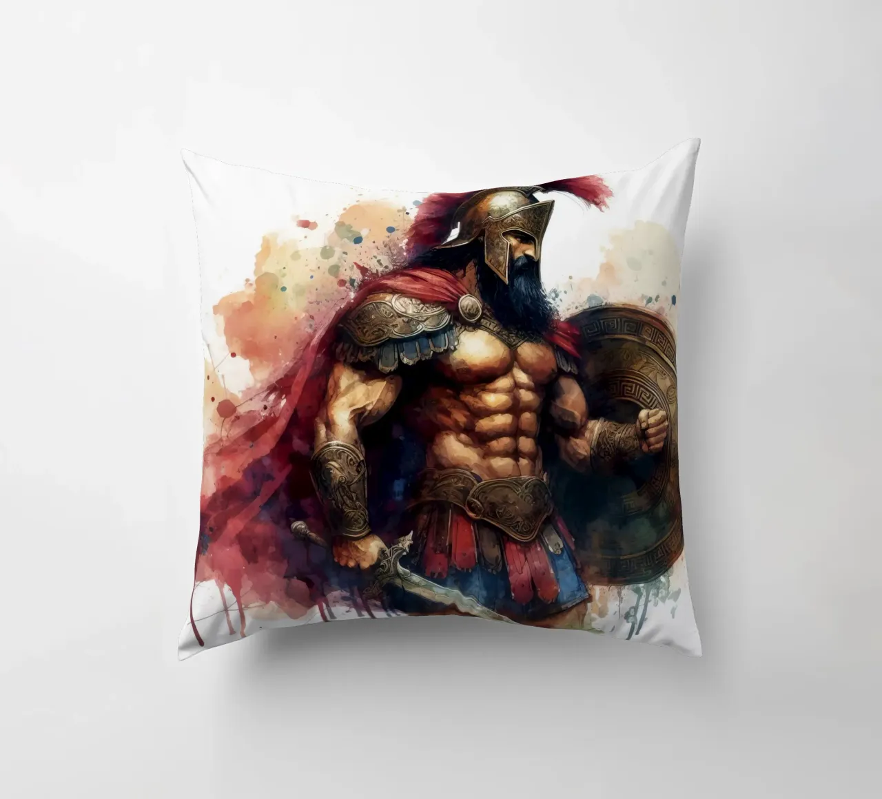 Guerriero greco spartano in acquerello cuscino da 🎁 ARTVI-SHOP