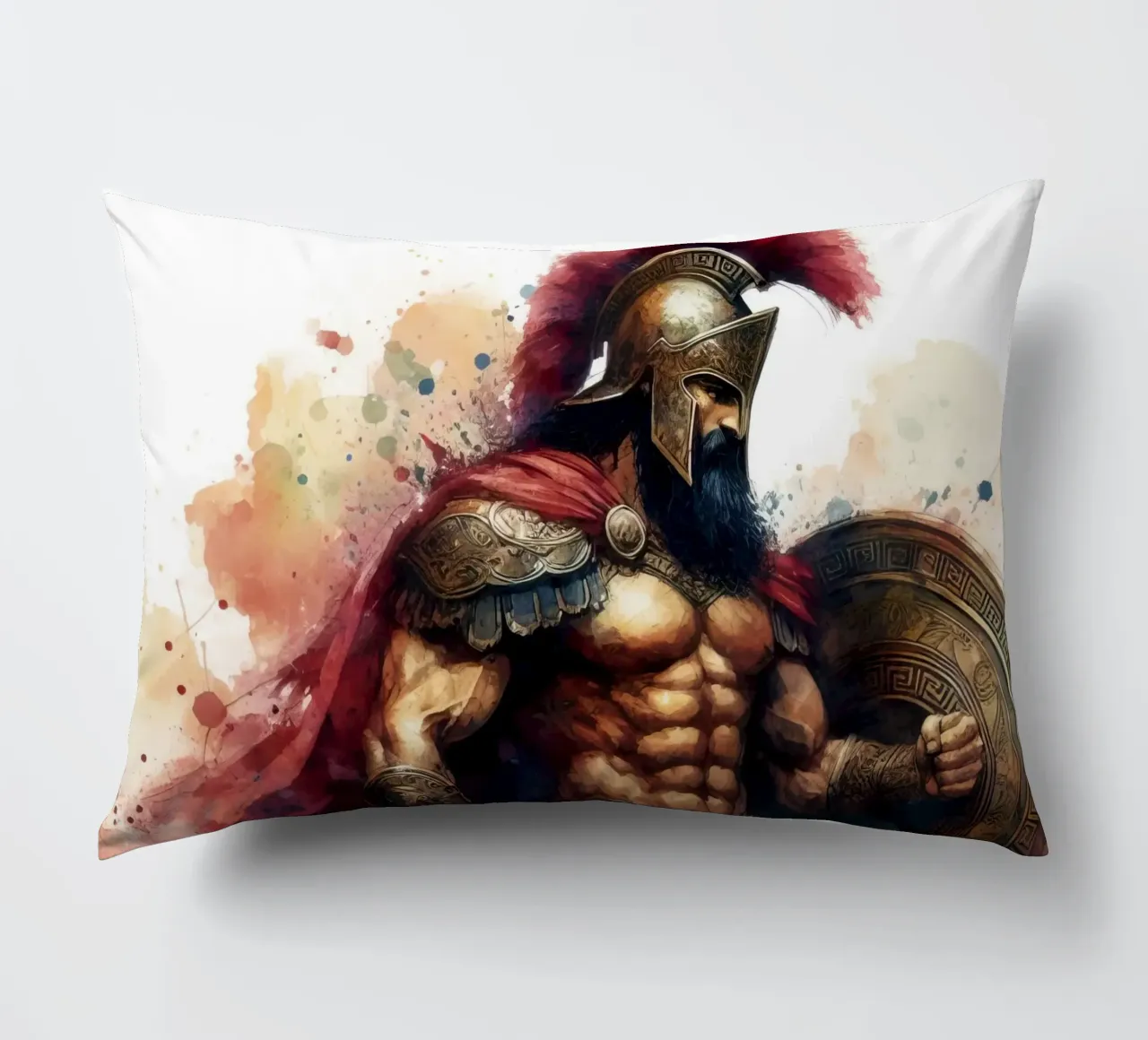 Guerriero greco spartano in acquerello cuscino da 🎁 ARTVI-SHOP