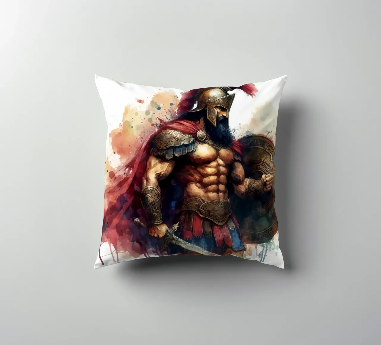 Guerriero greco spartano in acquerello cuscino da 🎁 ARTVI-SHOP