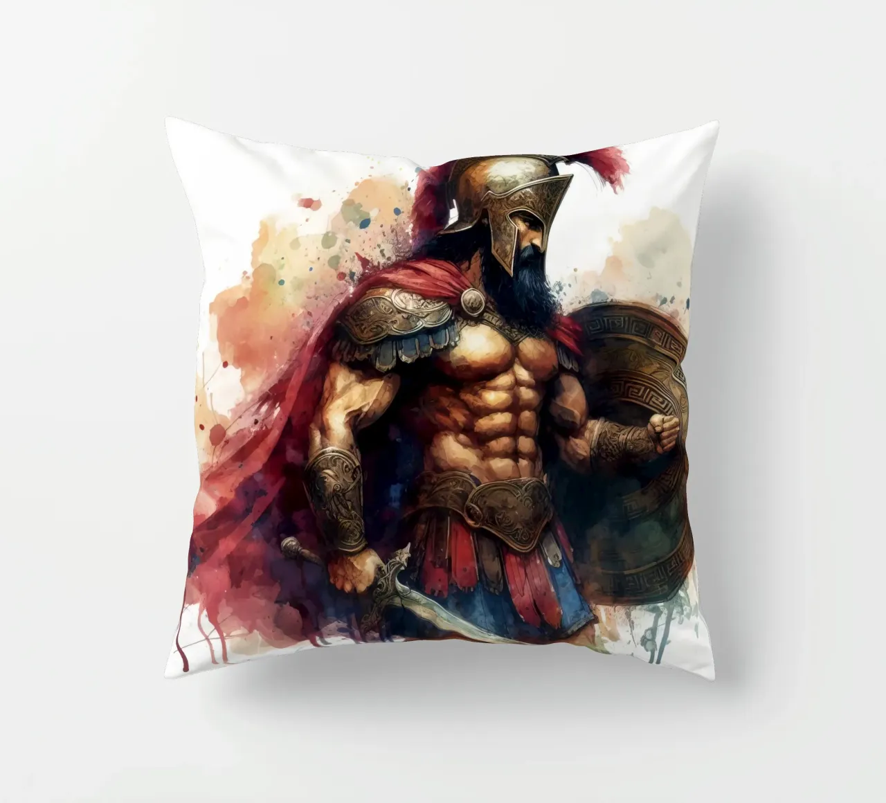 Guerriero greco spartano in acquerello cuscino da 🎁 ARTVI-SHOP
