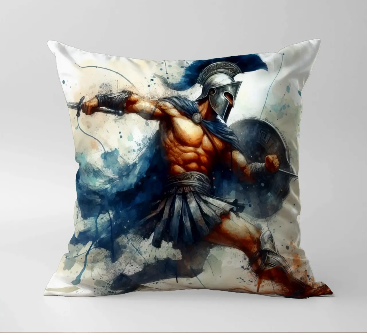 Guerriero greco spartano in acquerello cuscino da 🎁 ARTVI-SHOP