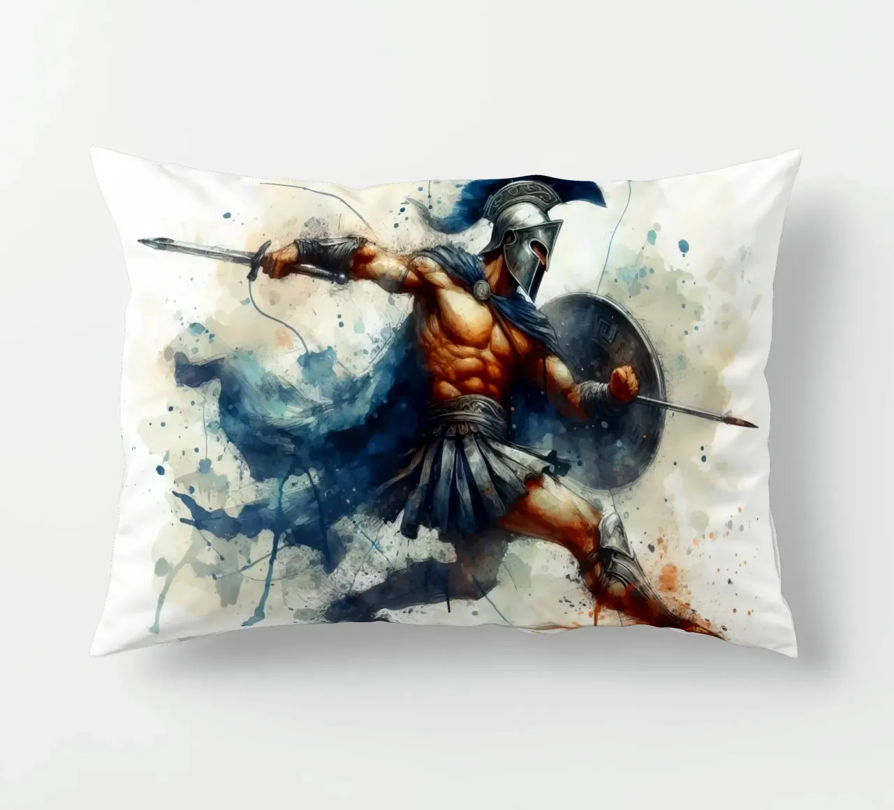 Guerriero greco spartano in acquerello cuscino da 🎁 ARTVI-SHOP