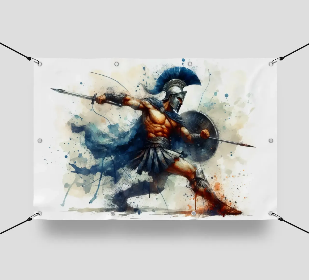 Guerriero greco spartano in acquerello telo in pvc da 🎁 ARTVI-SHOP