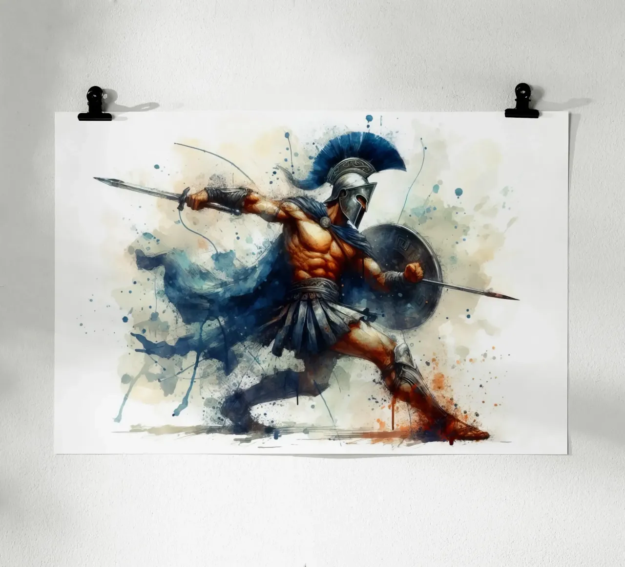 Guerriero greco spartano in acquerello carta hahnemühle da 🎁 ARTVI-SHOP