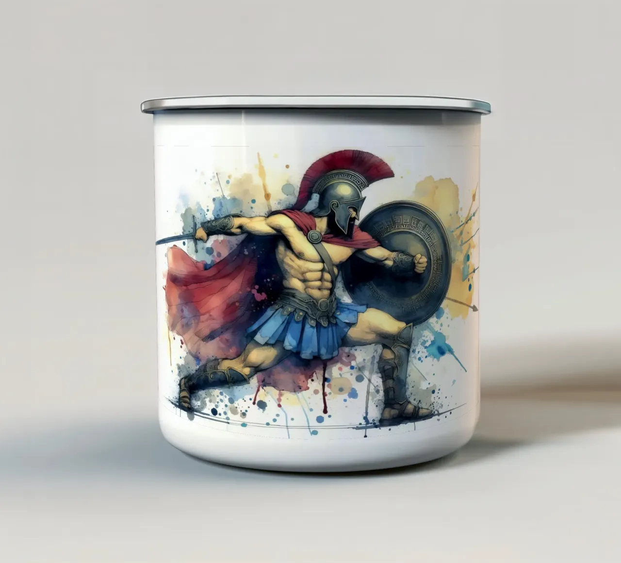 Guerriero greco spartano in acquerello tazza in smalto da ARTVI-SHOP