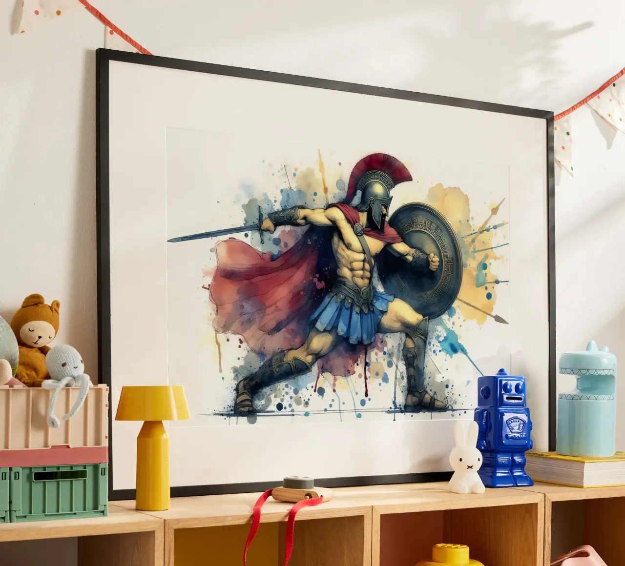 Guerriero greco spartano in acquerello poster con telaio in plastica da 🎁 ARTVI-SHOP