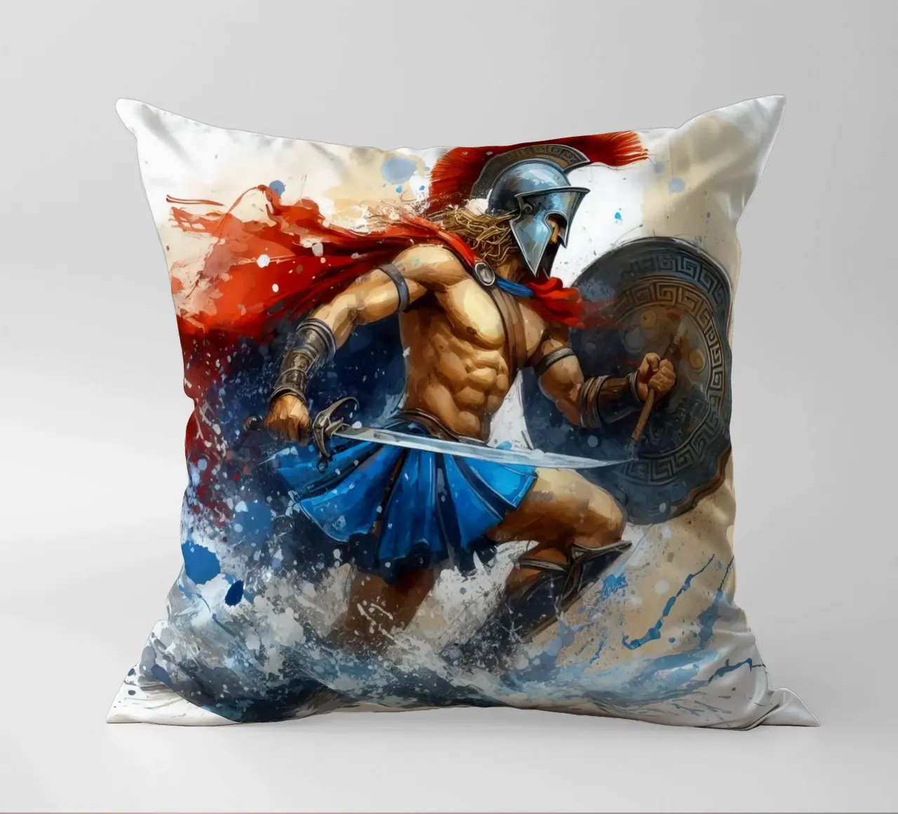 Guerriero greco spartano in acquerello cuscino da 🎁 ARTVI-SHOP