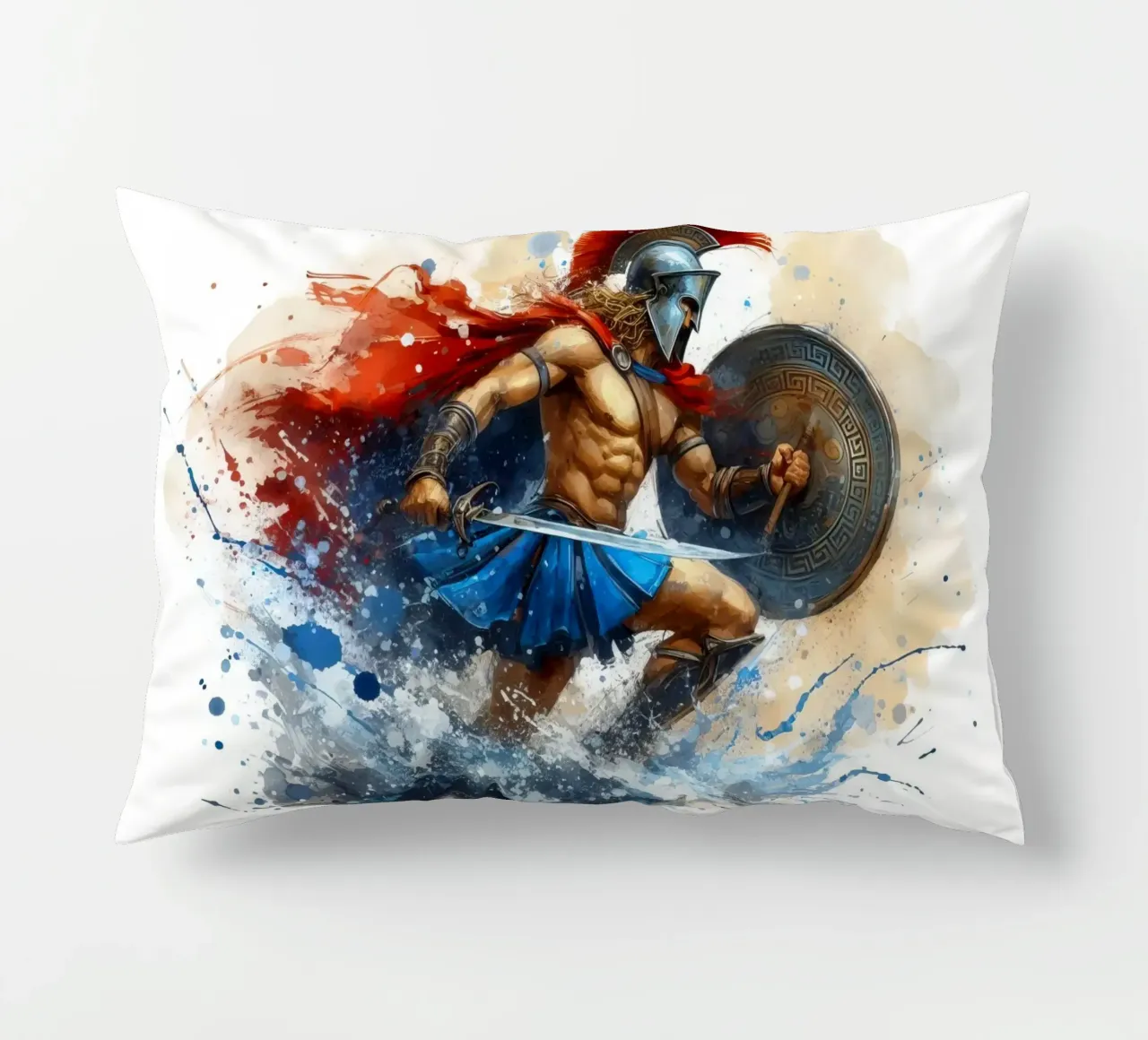 Guerriero greco spartano in acquerello cuscino da 🎁 ARTVI-SHOP