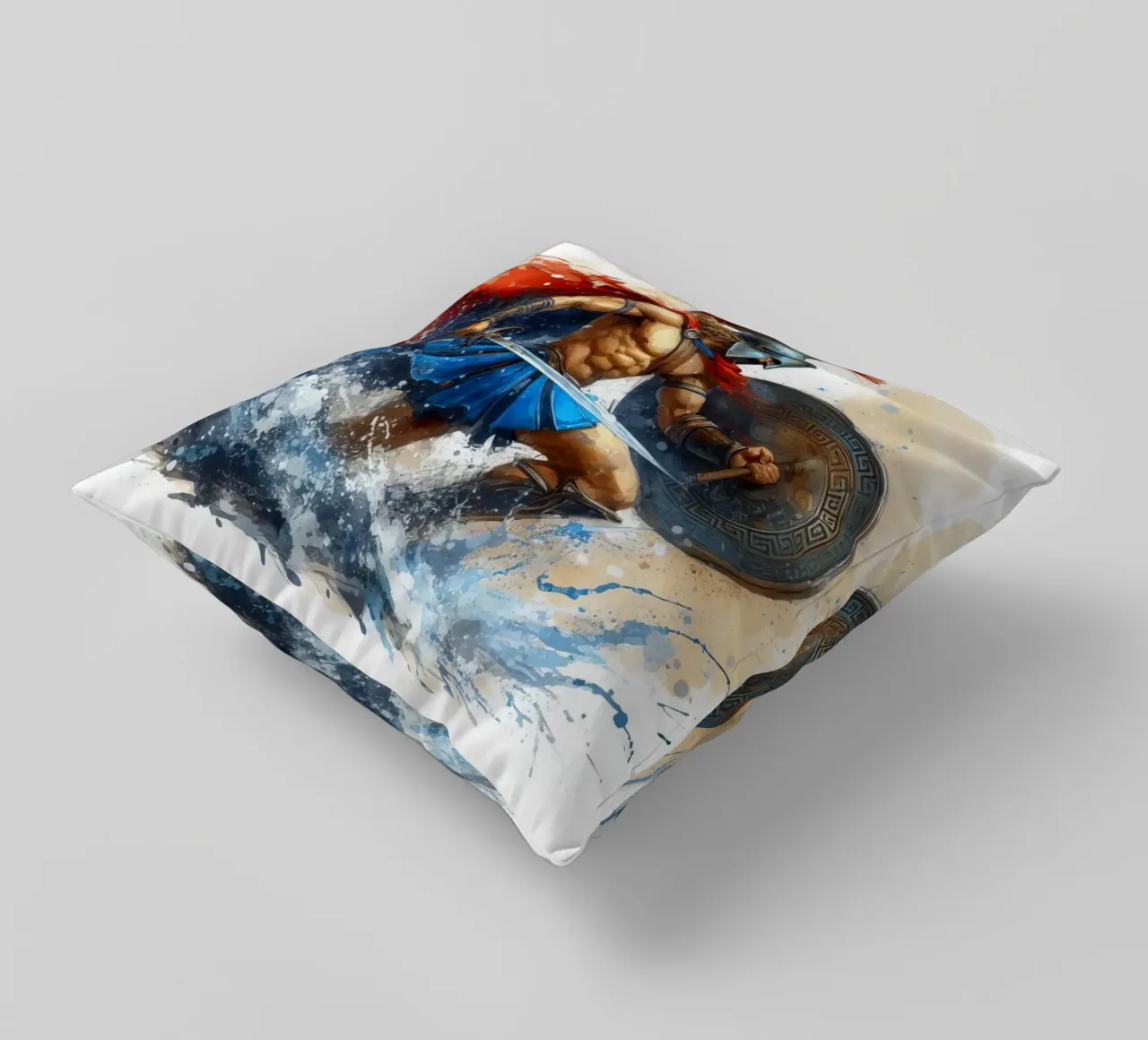 Guerriero greco spartano in acquerello cuscino da 🎁 ARTVI-SHOP