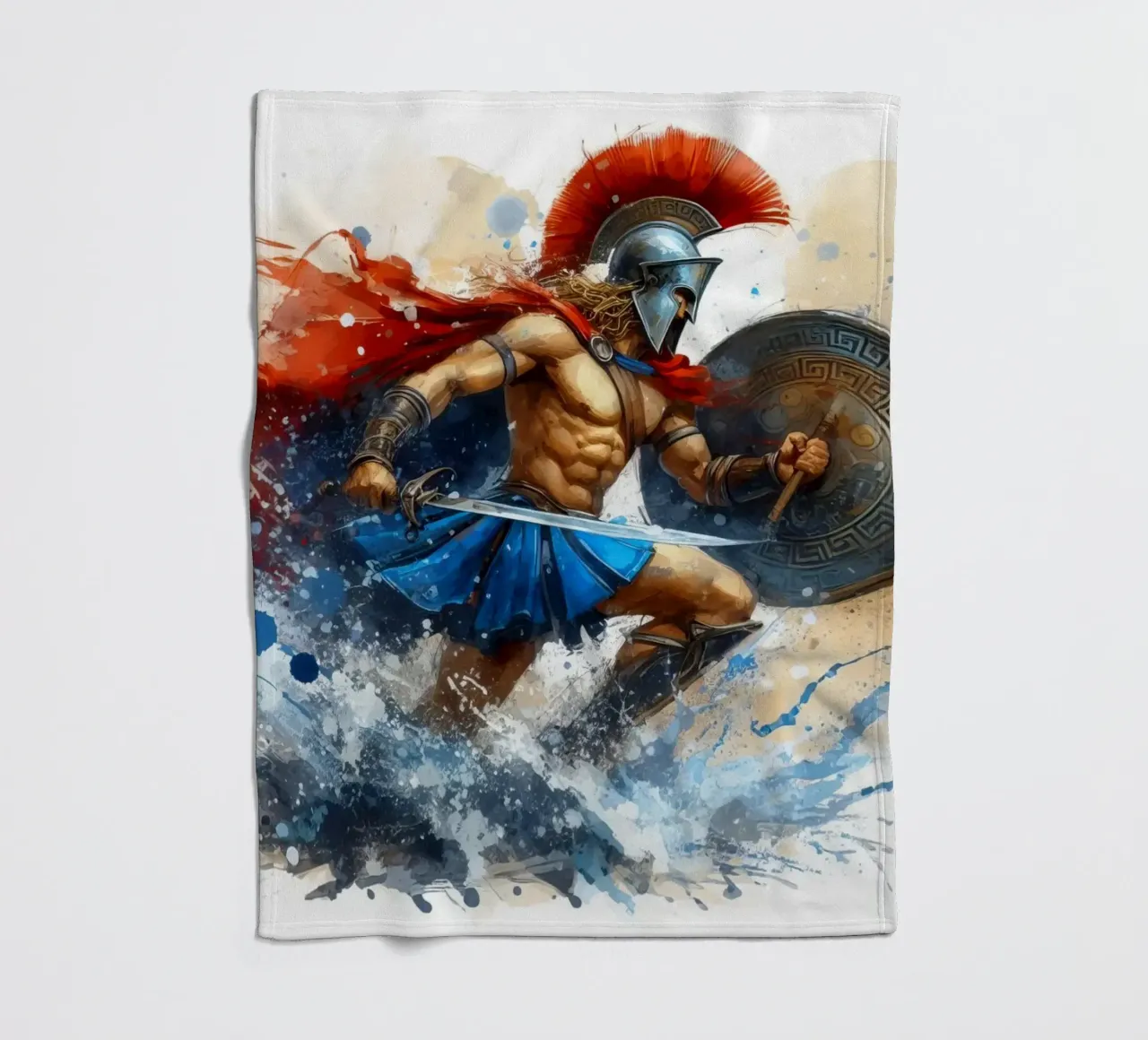 Guerriero greco spartano in acquerello coperta in pile da 🎁 ARTVI-SHOP