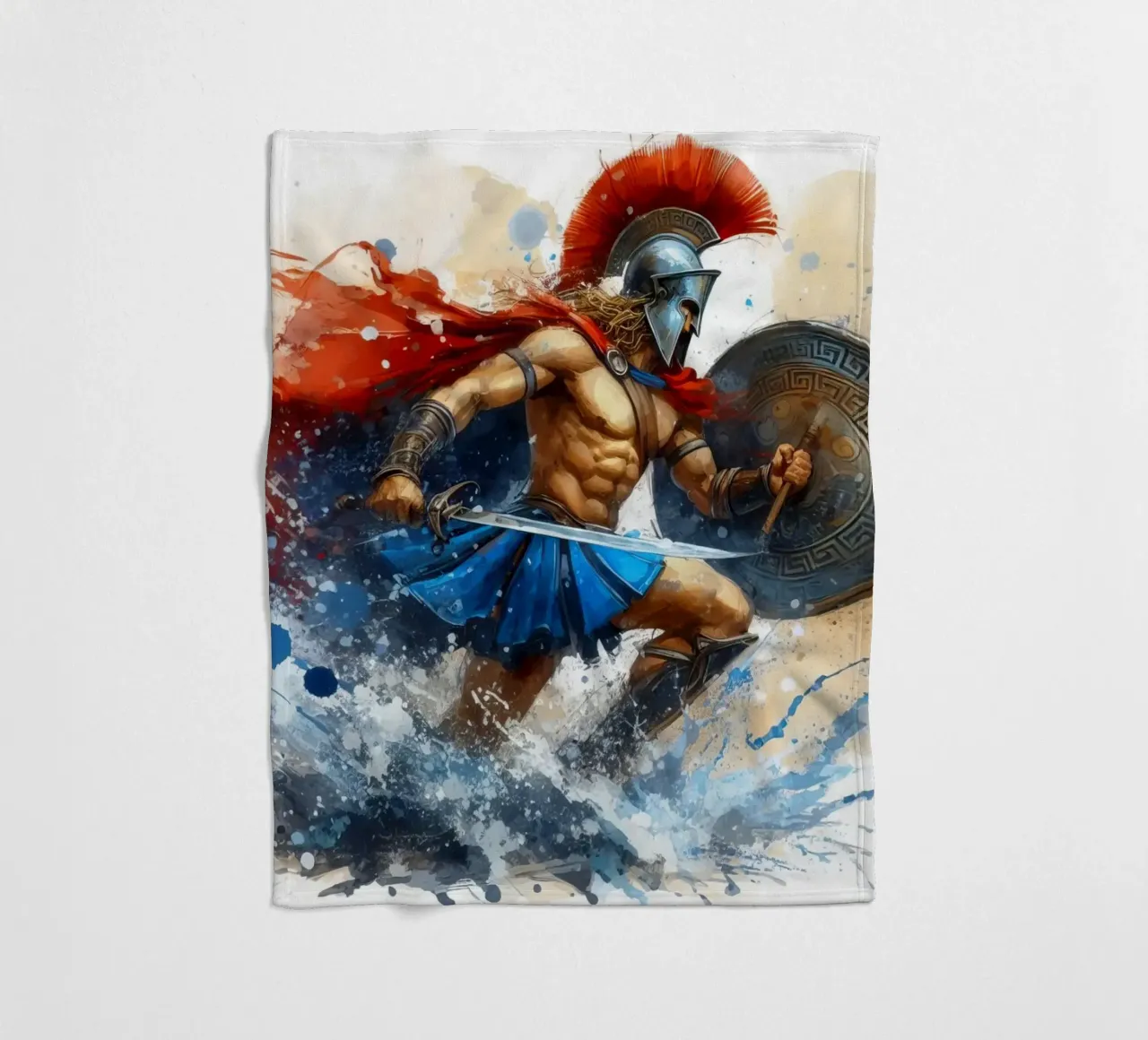 Guerriero greco spartano in acquerello coperta in pile da 🎁 ARTVI-SHOP