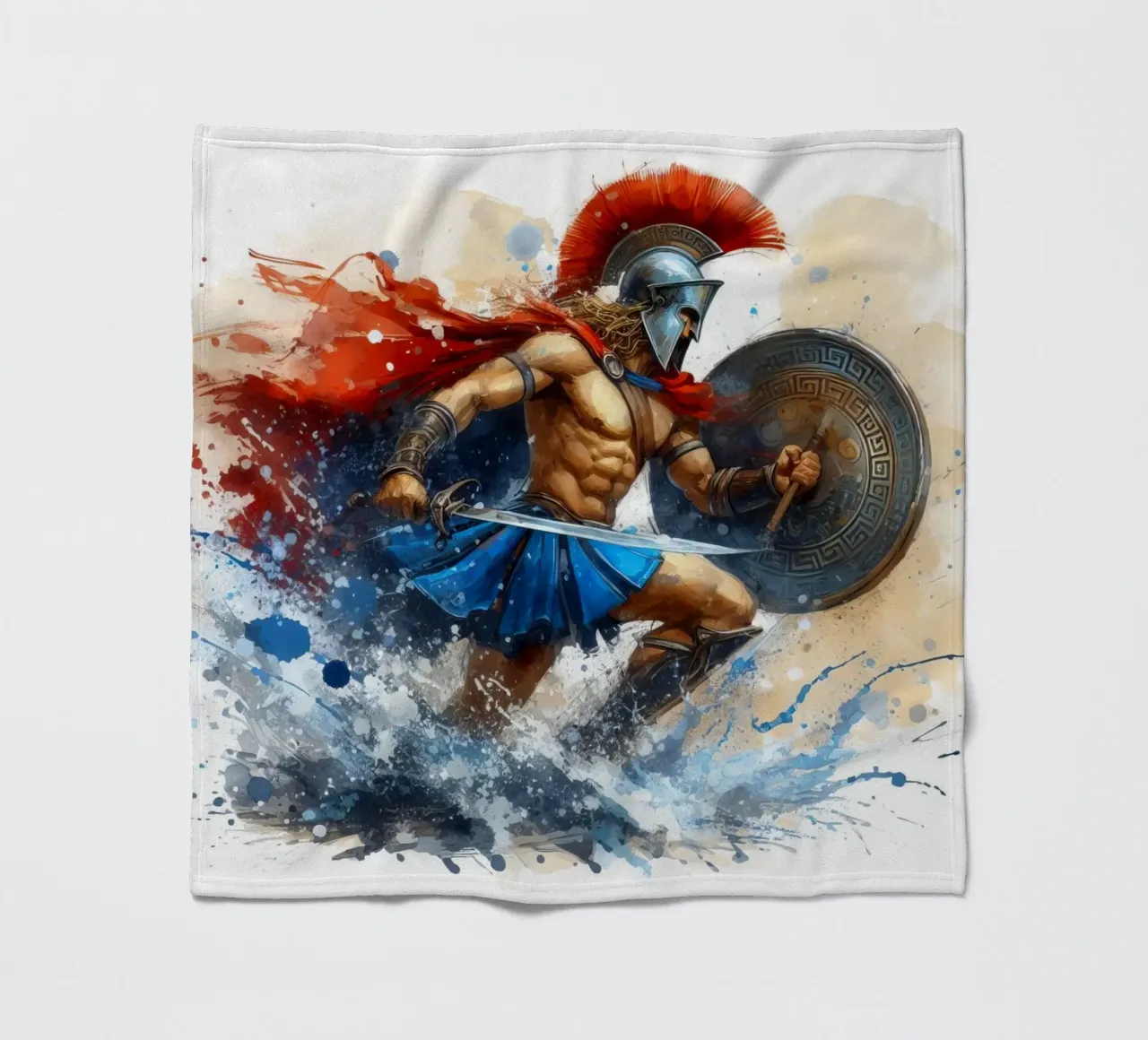Guerriero greco spartano in acquerello coperta in pile da 🎁 ARTVI-SHOP