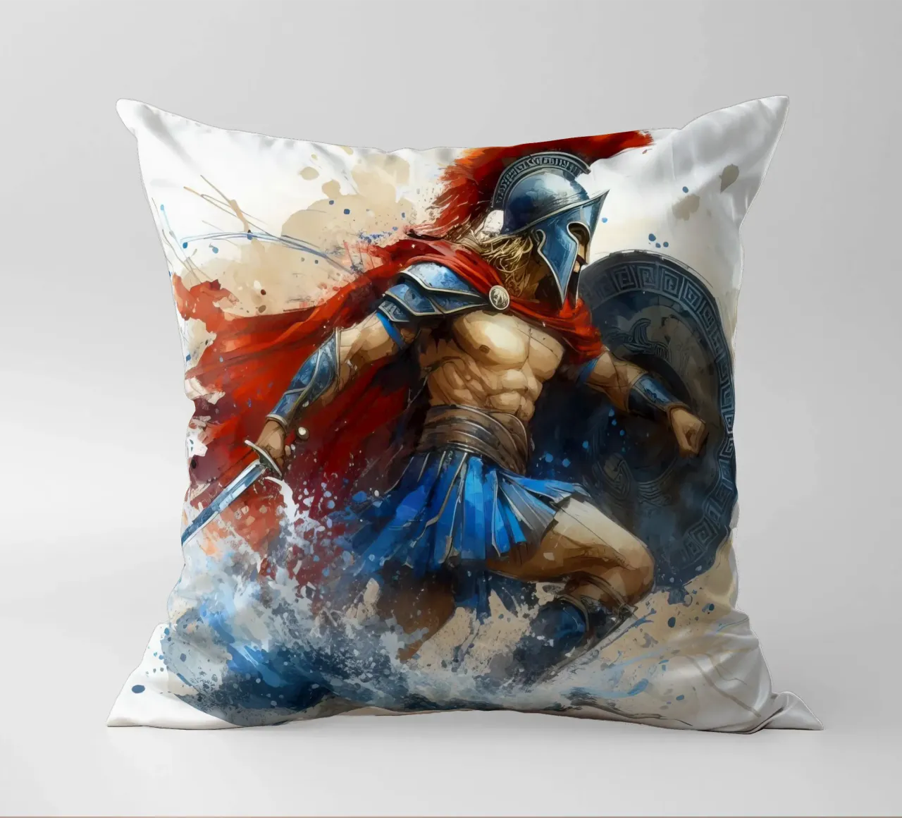 Guerriero greco spartano in acquerello cuscino da 🎁 ARTVI-SHOP