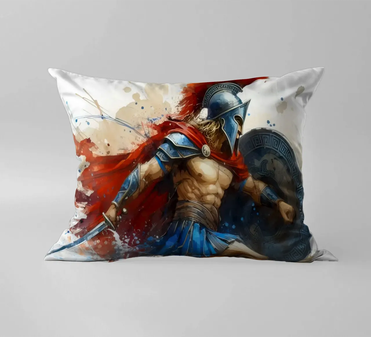 Guerriero greco spartano in acquerello cuscino da 🎁 ARTVI-SHOP
