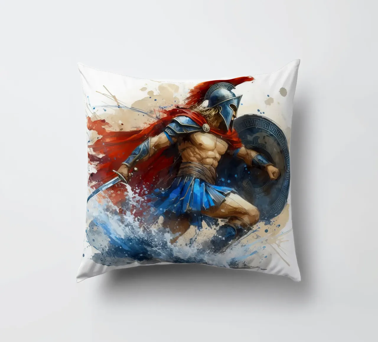 Guerriero greco spartano in acquerello cuscino da 🎁 ARTVI-SHOP