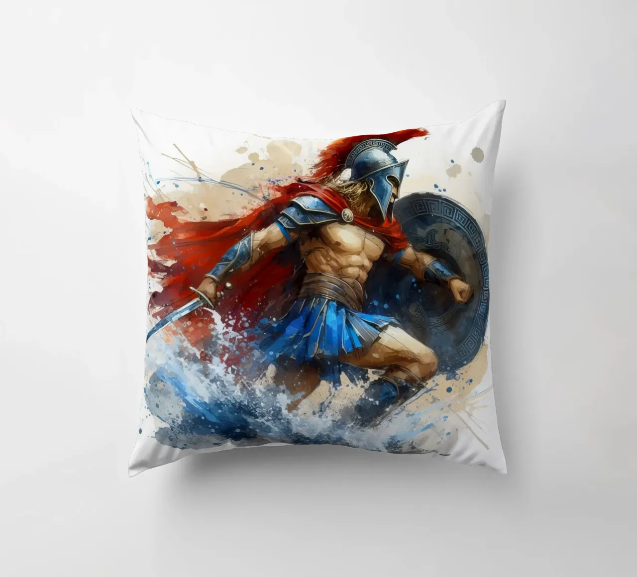 Guerriero greco spartano in acquerello cuscino da 🎁 ARTVI-SHOP