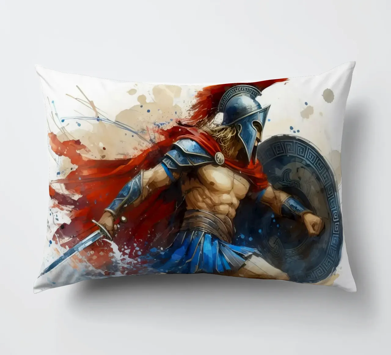 Guerriero greco spartano in acquerello cuscino da 🎁 ARTVI-SHOP