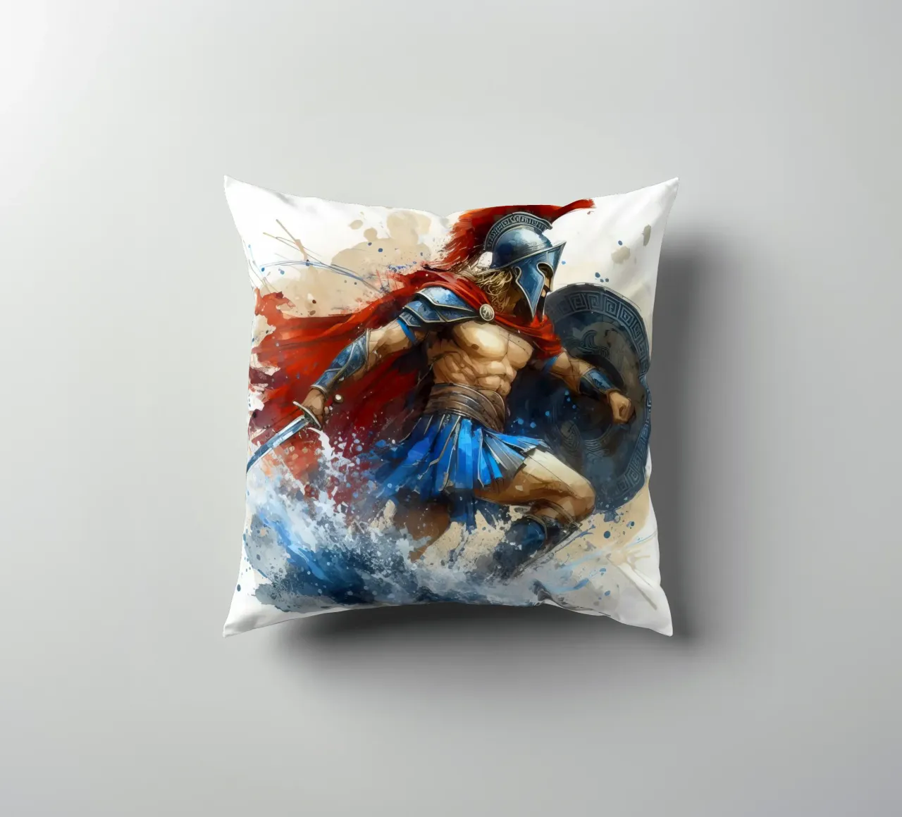 Guerriero greco spartano in acquerello cuscino da 🎁 ARTVI-SHOP