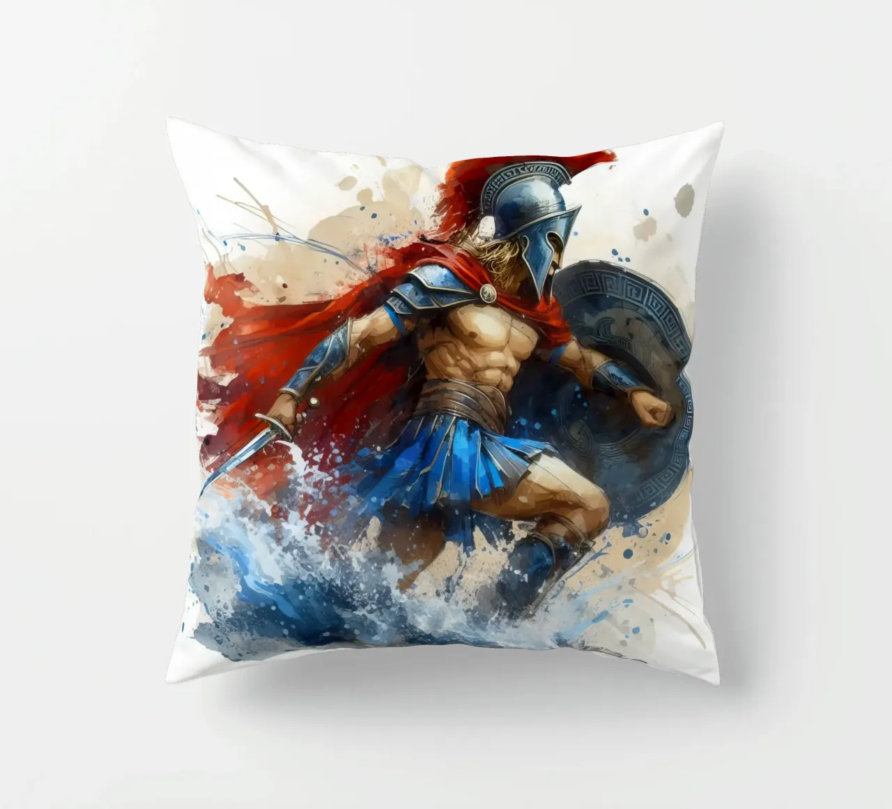Guerriero greco spartano in acquerello cuscino da 🎁 ARTVI-SHOP