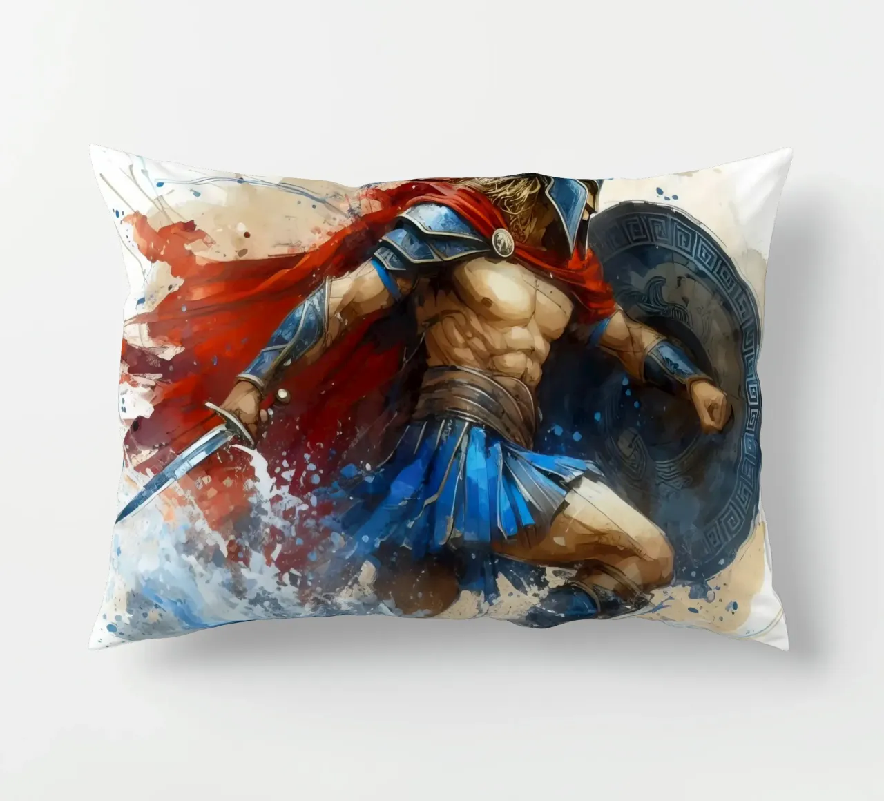 Guerriero greco spartano in acquerello cuscino da 🎁 ARTVI-SHOP