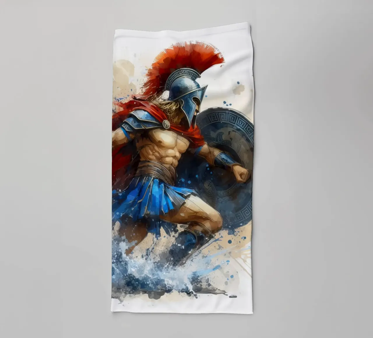 Guerriero greco spartano in acquerello asciugamano da bagno da 🎁 ARTVI-SHOP