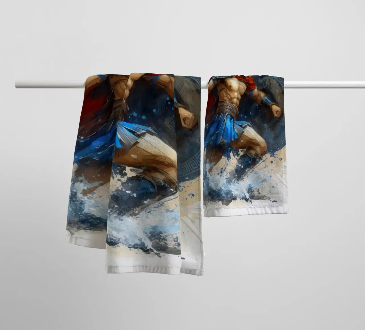 Guerriero greco spartano in acquerello asciugamano da bagno da 🎁 ARTVI-SHOP