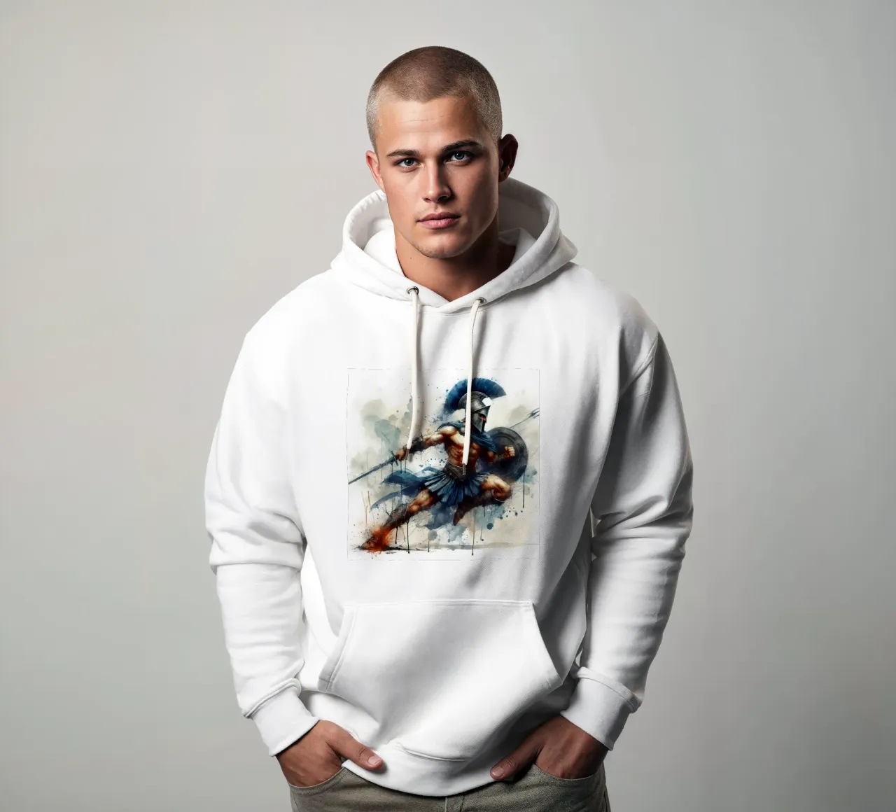 Guerriero greco spartano in acquerello felpa con cappuccio da 🎁 ARTVI-SHOP