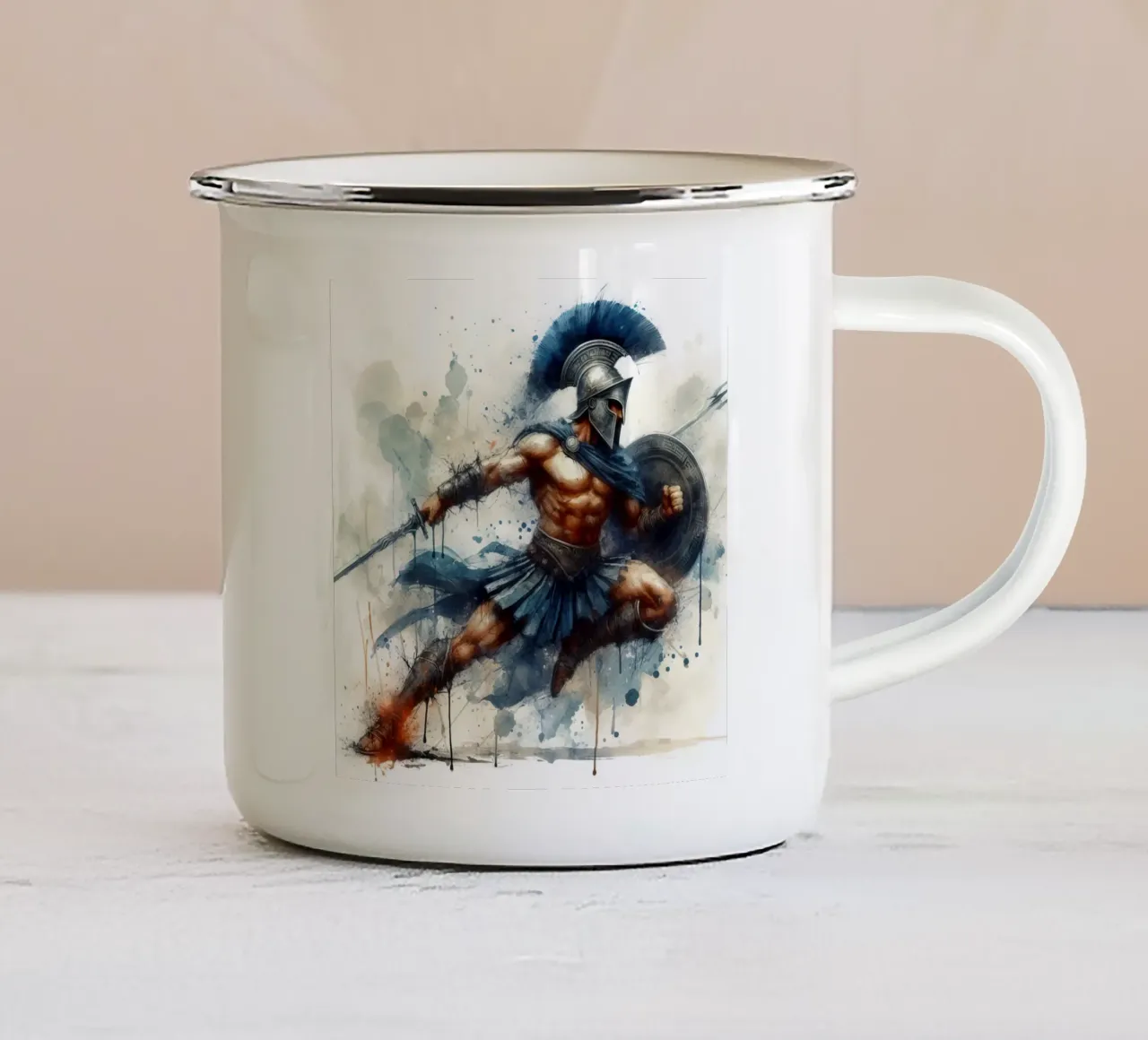 Guerriero greco spartano in acquerello tazza in smalto da ARTVI-SHOP