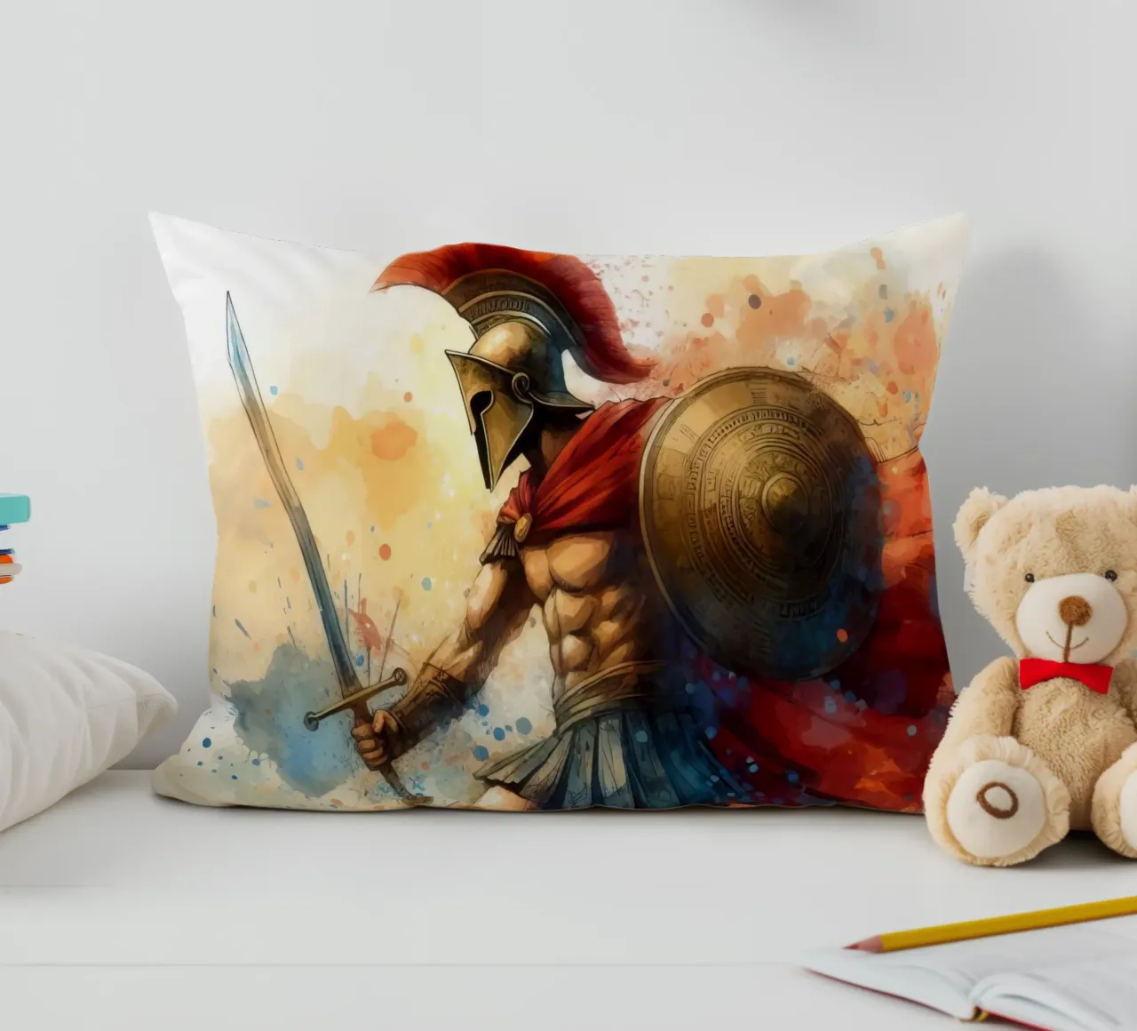 Guerriero greco spartano in acquerello cuscino da 🎁 ARTVI-SHOP