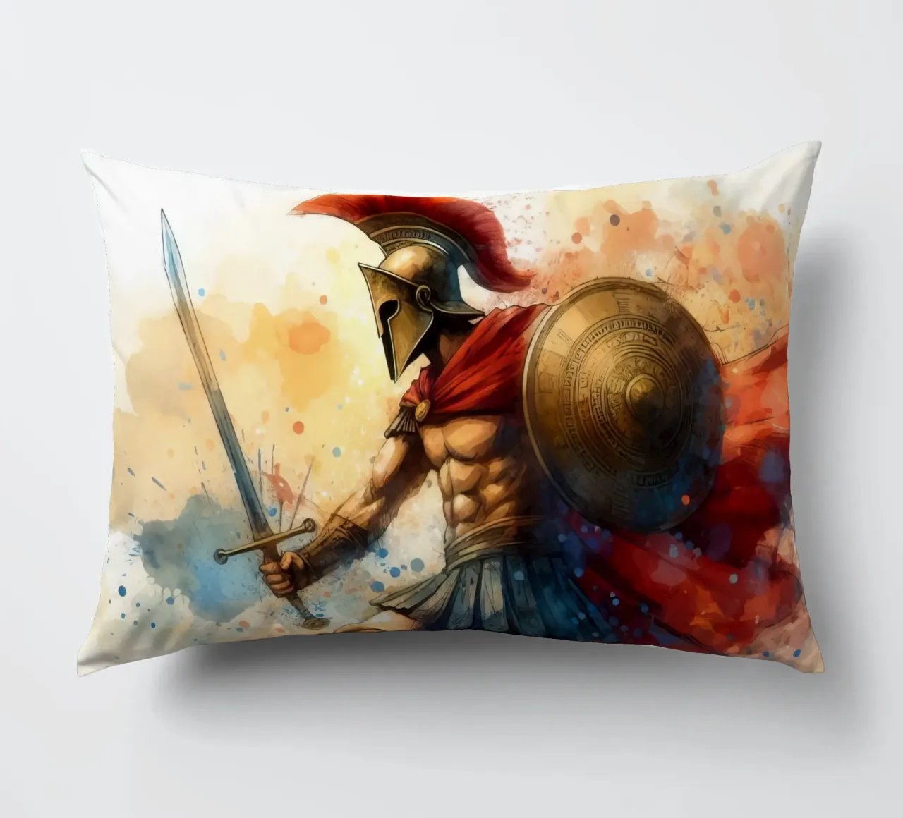Guerriero greco spartano in acquerello cuscino da 🎁 ARTVI-SHOP