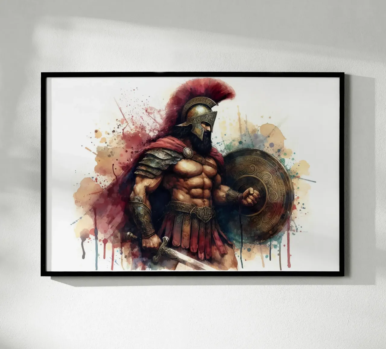 Guerriero greco spartano in acquerello poster con telaio in plastica da 🎁 ARTVI-SHOP
