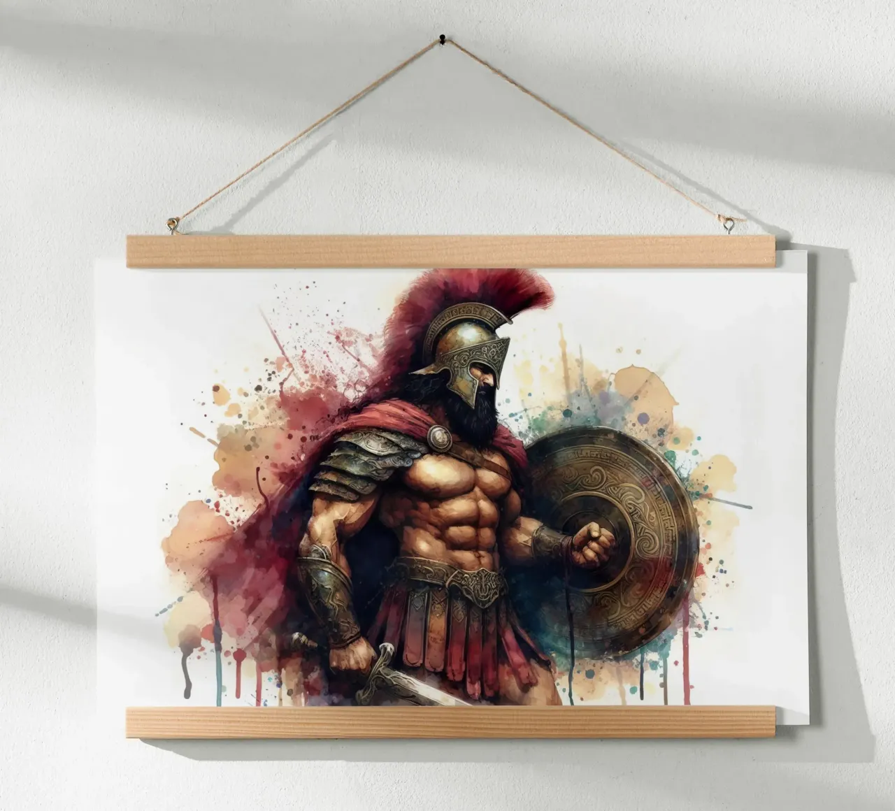 Guerriero greco spartano in acquerello poster con telaio in plastica da 🎁 ARTVI-SHOP