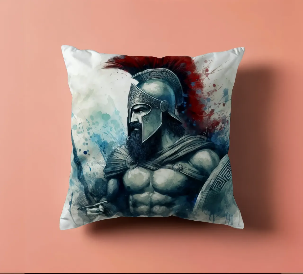 Guerriero greco spartano in acquerello cuscino da 🎁 ARTVI-SHOP