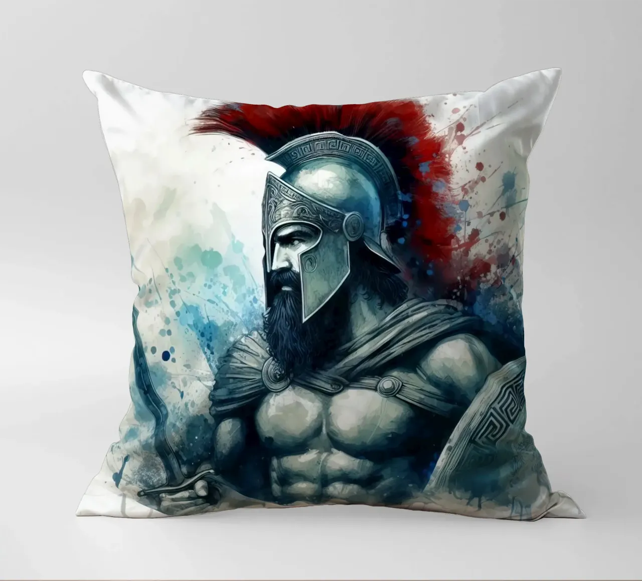 Guerriero greco spartano in acquerello cuscino da 🎁 ARTVI-SHOP