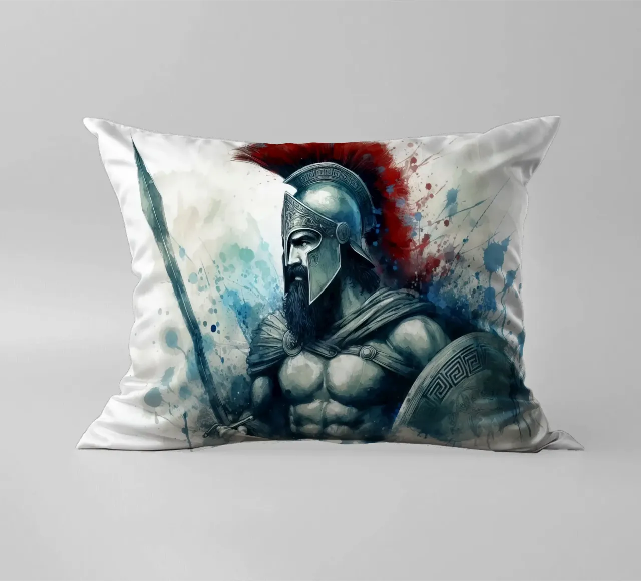 Guerriero greco spartano in acquerello cuscino da 🎁 ARTVI-SHOP